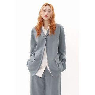 Single-button Drop-shoulder Blazer Gray - One Size