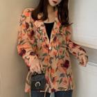 Picture Print Chiffon Long-sleeve Light Jacket Red - One Size