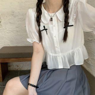 Puff-sleeve Peter Pan Collar Chiffon Shirt