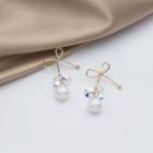 Faux Pearl Rhinestone Alloy Bow Earring 1 Pair - E2803 - As Shown In Figure - One Size