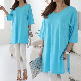Slit-hem Boxy-fit Long T-shirt