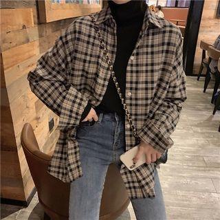 Mock-turtleneck Long-sleeve T-shirt / Plaid Shirt