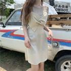 Elbow-sleeve T-shirt / Spaghetti Strap Dotted Dress