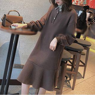 Leopard Print Collar Polo Sweater Dress