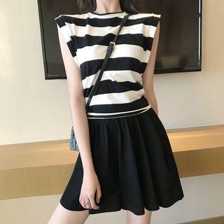 Set: Sleeveless Striped Top + Mini Skirt