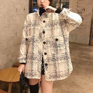 Plaid Woolen Coat White - One Size
