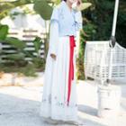Floral Embroidered Short-sleeve Light Jacket/ Long-sleeve Hanfu Top/ Maxi A-line Skirt