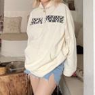 Embroidery Letter Print Ribbed Knit Sweatshirt