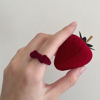 Flocking Bow Ring 1 Pc - Wine Red - One Size