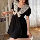 Short-sleeve Lace Trim Mini A-line Dress / Midi A-line Dress