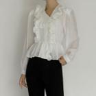 Collared Frilled Peplum Blouse
