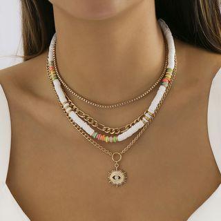 Set Of 4: Eye Pendant / Soft Clay / Alloy Necklace (various Designs) Gold - One Size