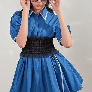 Contrast Trim Short-sleeve Drawstring Blouse