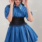 Contrast Trim Short-sleeve Drawstring Blouse