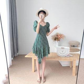 Asymmetric Floral Short-sleeve Dress