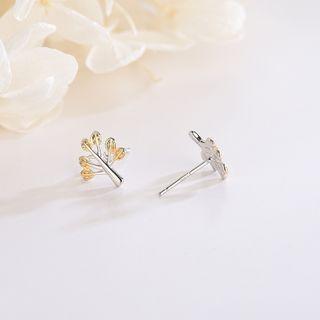 925 Sterling Silver Tree Earring 1 Pair - Es1356 - Platinum&gold - One Size