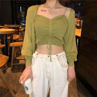 Set: Drawstring Camisole + Lantern Sleeve Cardigan
