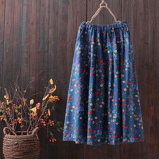 Floral Midi A-line Skirt Floral - Blue - One Size