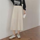 Plain Pleated Midi Skirt Almond - One Size