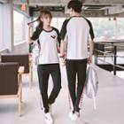 Couple Matching Elbow-sleeve Printed T-shirt / Sweatpants