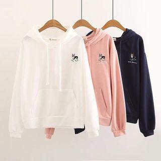 Dog Embroidered Hooded Sweatshirt