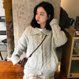Polo-neck Cable Knit Cardigan