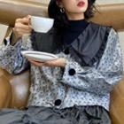 Lace Trim Contrast Collar Floral Blouse