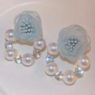 Flower Faux Pearl Earring F-10-2 - 1 Pair - Teal - One Size