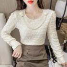 Long-sleeve Faux Pearl Strap Lace Top