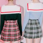 Sailor-collar Contrast-trim Knit Top