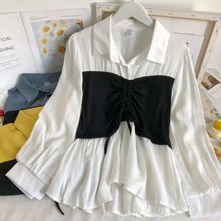 Mock Two-piece Drawstring Loose Shirt