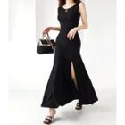 Sleeveless Slit-front Maxi Dress Black - One Size