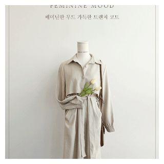 Flap-trim Shirtdress With Sash Beige - One Size