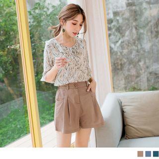 Elastic Back High-waist Plain Shorts