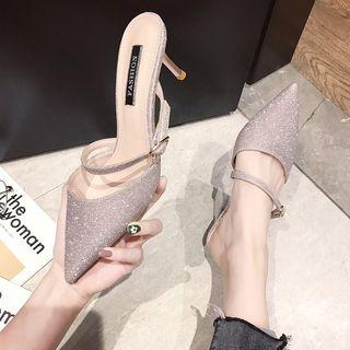 Sequined Pointed High-heel Mules