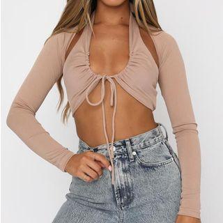 Long-sleeve Cutout Lace-up Crop Top