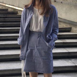 Check Long-sleeve Loose-fit Shirt / Check Slim-fit Skirt