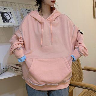 Contrast Trim Drawstring Long-sleeve Hoodie