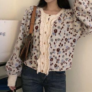 Flower Print Sweater Brown & Blue Flower - Almond - One Size