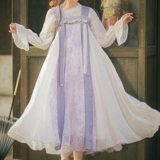 Set: Blouse + Midi A-line Chiffon Pinafore Dress