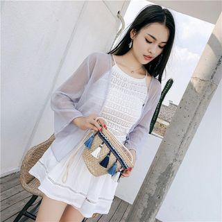 Set: Spaghetti Strap Top + Chiffon Open-front Jacket