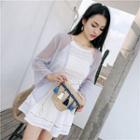 Set: Spaghetti Strap Top + Chiffon Open-front Jacket
