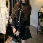 Single-breasted Tweed Jacket / Pleated Mini A-line Skirt