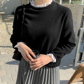 Plus Size Frilled-trim Fleece T-shirt