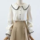 Lace Trim Shirt / Button-up Mini A-line Skirt