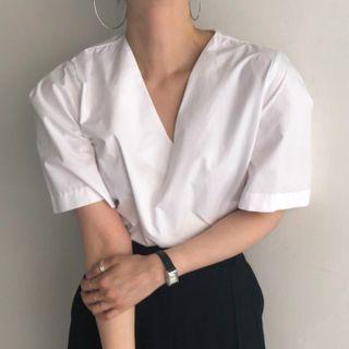Plain V Neck Short Sleeve Shirt