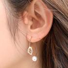 Faux Pearl Rhinestone Leaf Dangle Earring 1 Pair - As Shown In Figure - One Size