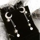 Rhinestone Moon & Star Faux Pearl Dangle Earring 1 Pair - As Shown In Figure - One Size