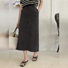 Belted-side Nylon Long Skirt