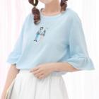 Embroidered Ruffle Trim Elbow-sleeve T-shirt